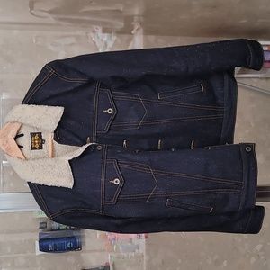 Men's Dark Blue Denim Jacket with Shearling Collar